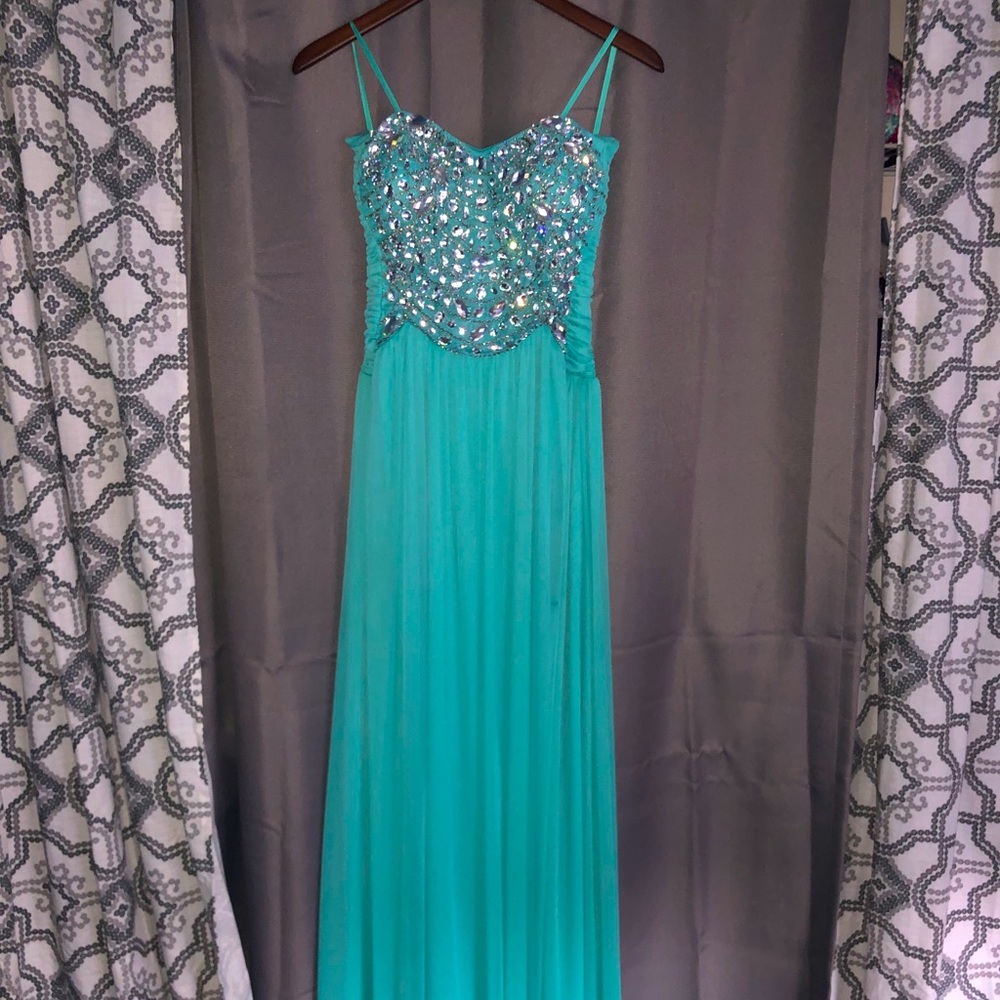 Teal Strapless Prom Dress (floor length)